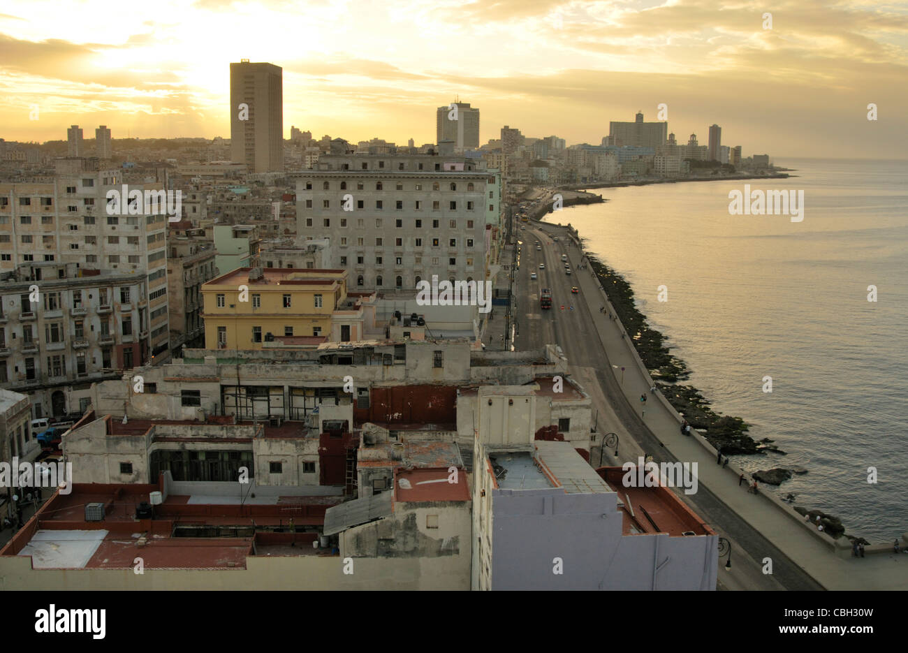 areal view of Havana town and old Malecon waterfront,Cuba Stock Photo