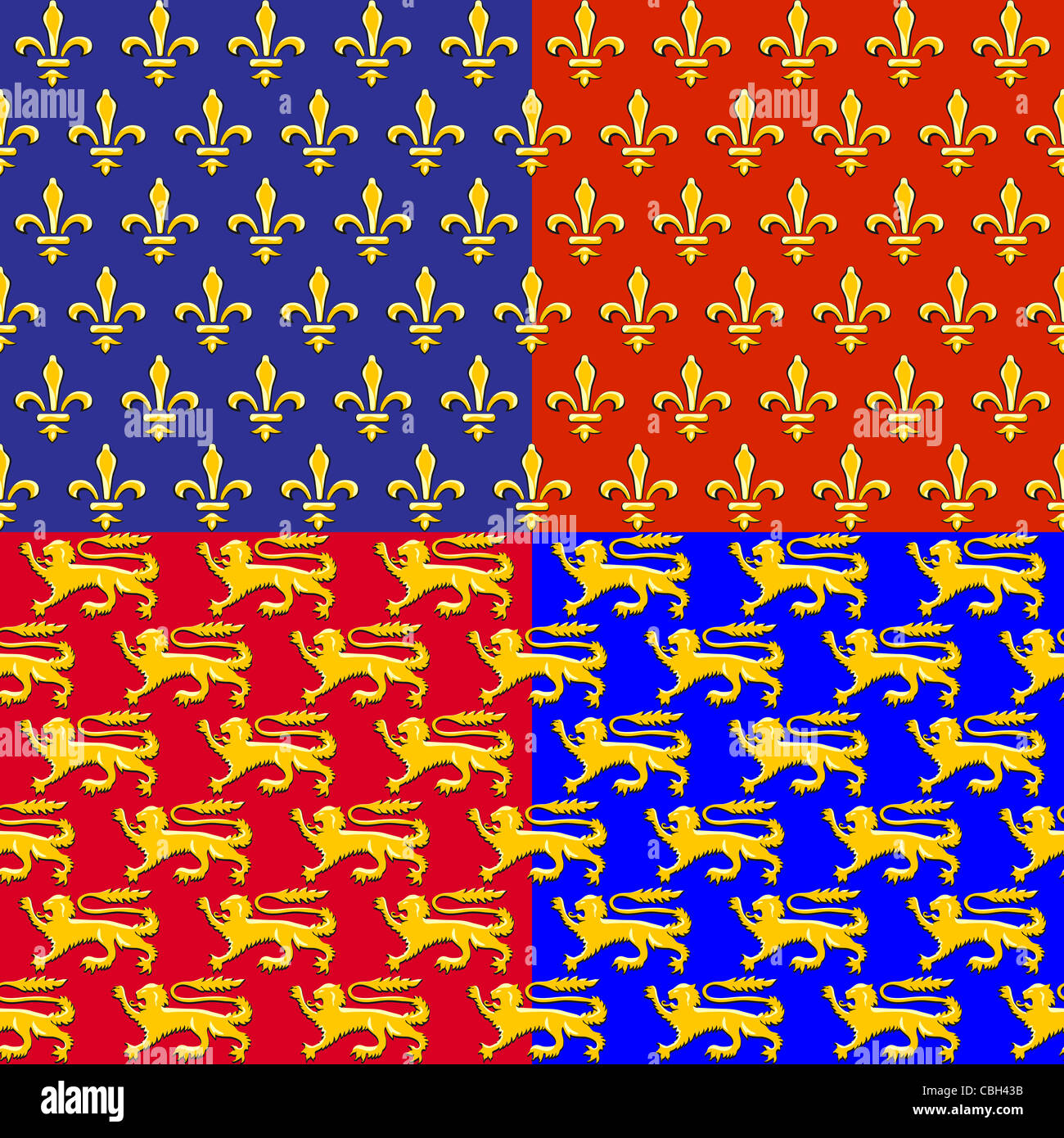 seamless pattern with traditional French heraldic motif of the golden