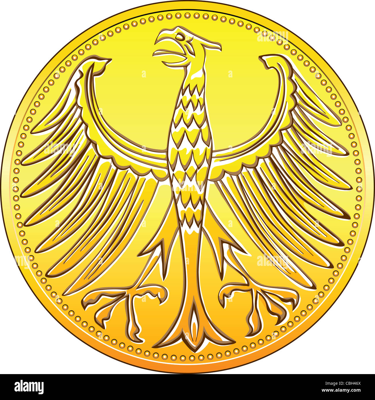 Germany Money gold and silver coin with heraldic eagle isolated on