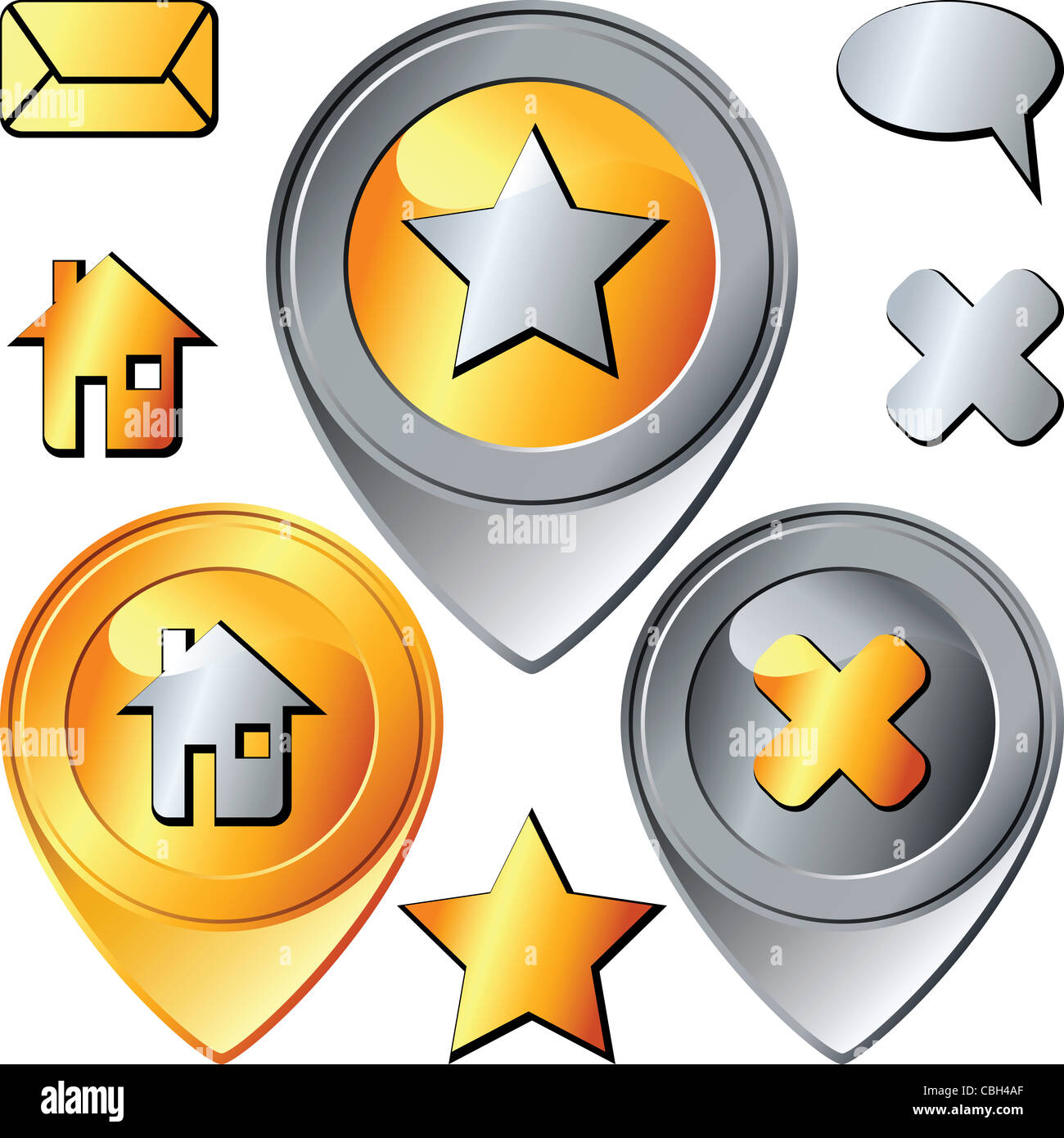 set of silver and gold pins pointers with different symbols a cross