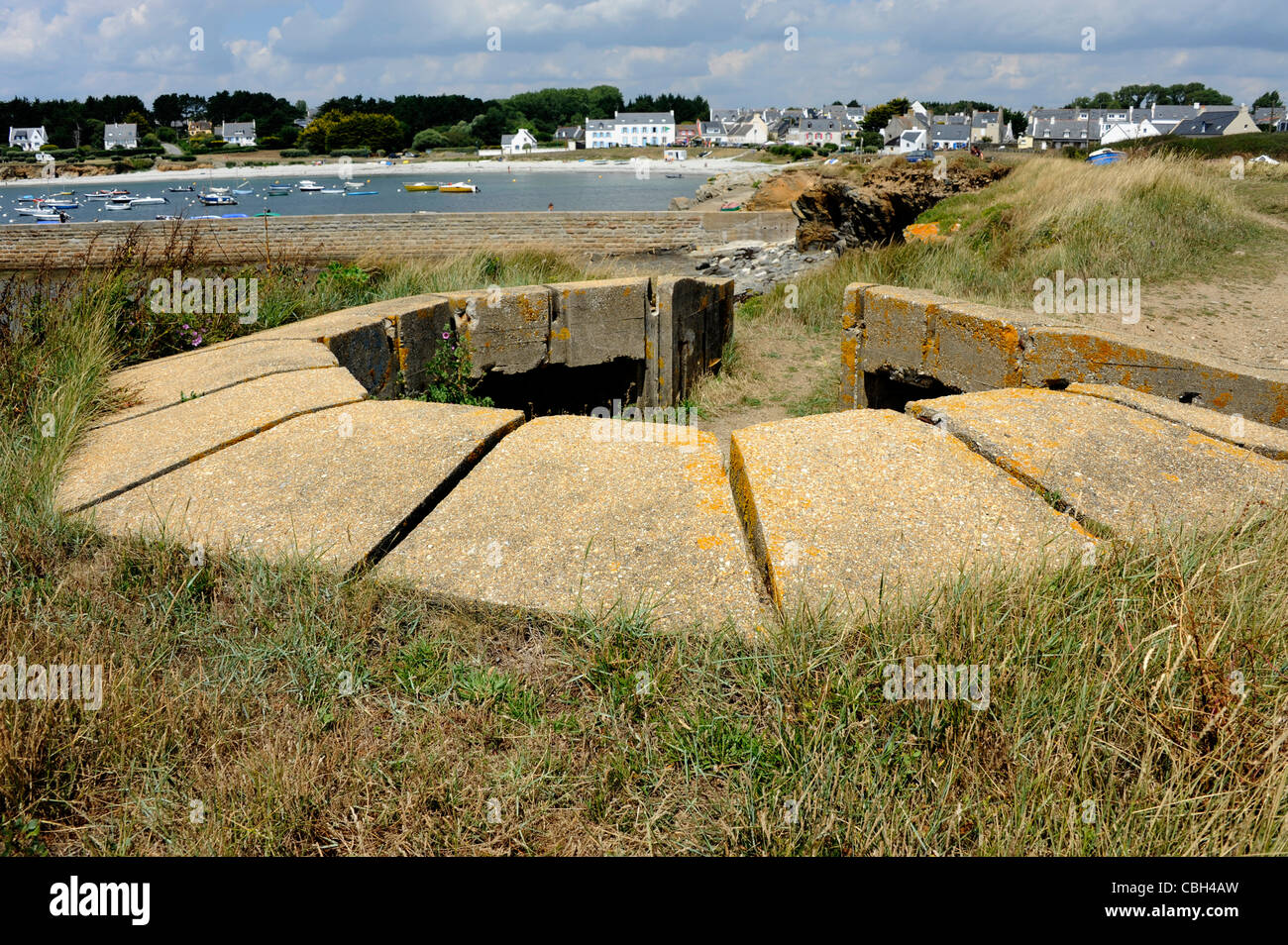 Bunker in Locmaria beach,Ile de Groix,Island,Morbihan,Bretagne,Brittany,France Stock Photo