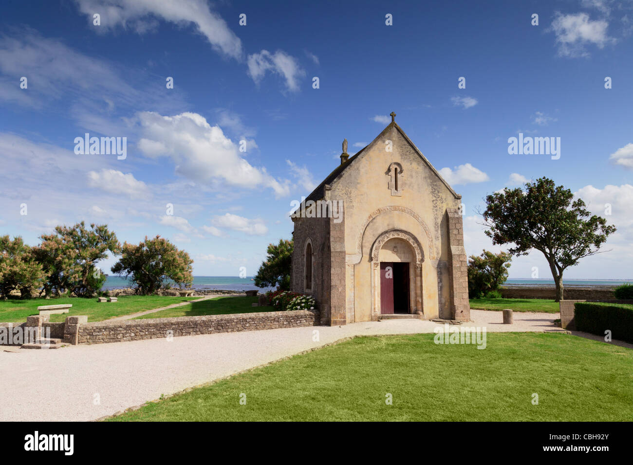 The Sailors Chapel at the small fishing port of St Vaast-La Hougue, Normandy, France. Stock Photo