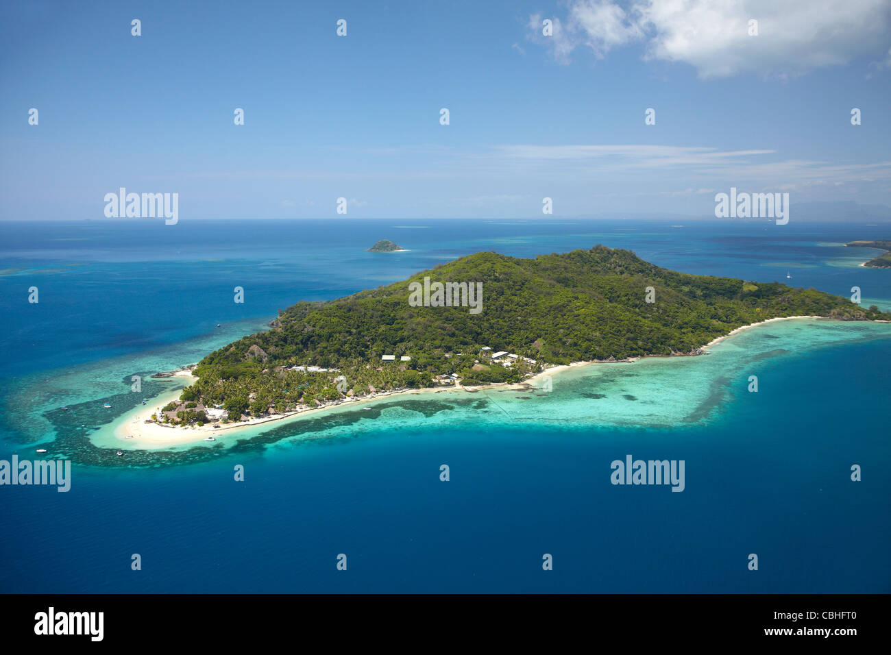 Castaway Island Resort, Castaway Island, Mamanuca Islands, Fiji, South Pacific - aerial Stock Photo