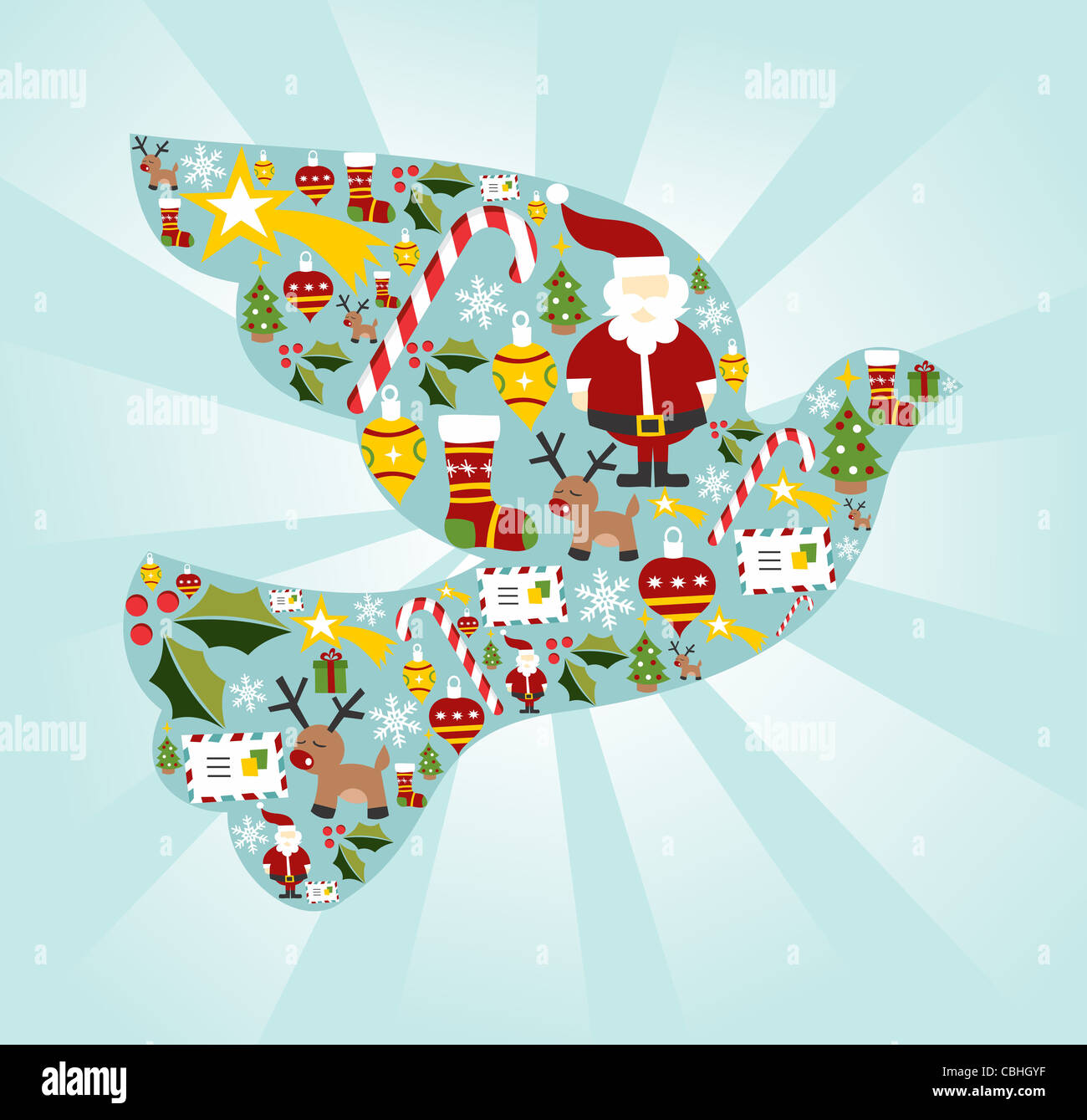 Christmas icon set in dove of peace shape background. Vector file available. Stock Photo