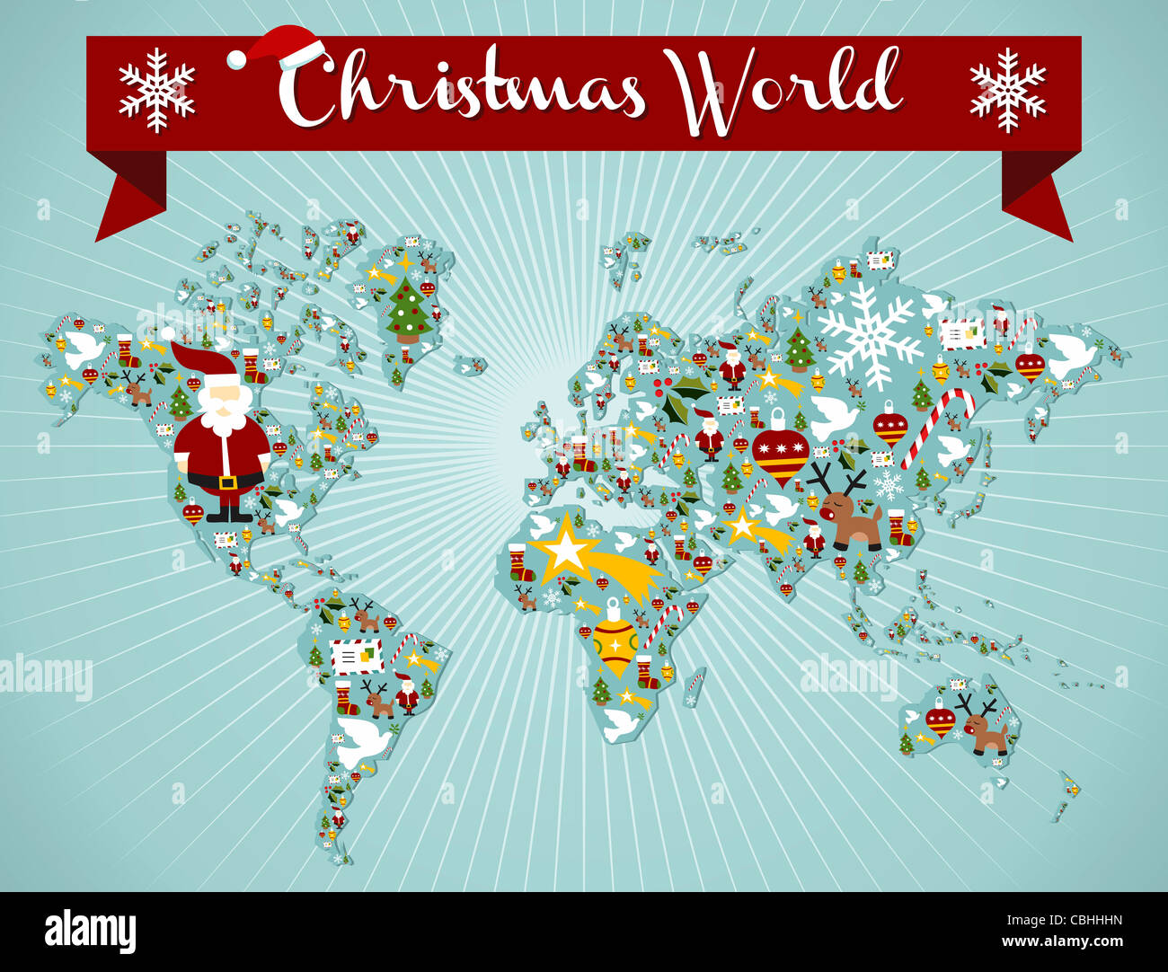 Christmas icon set in globe world map background. Vector file available ...