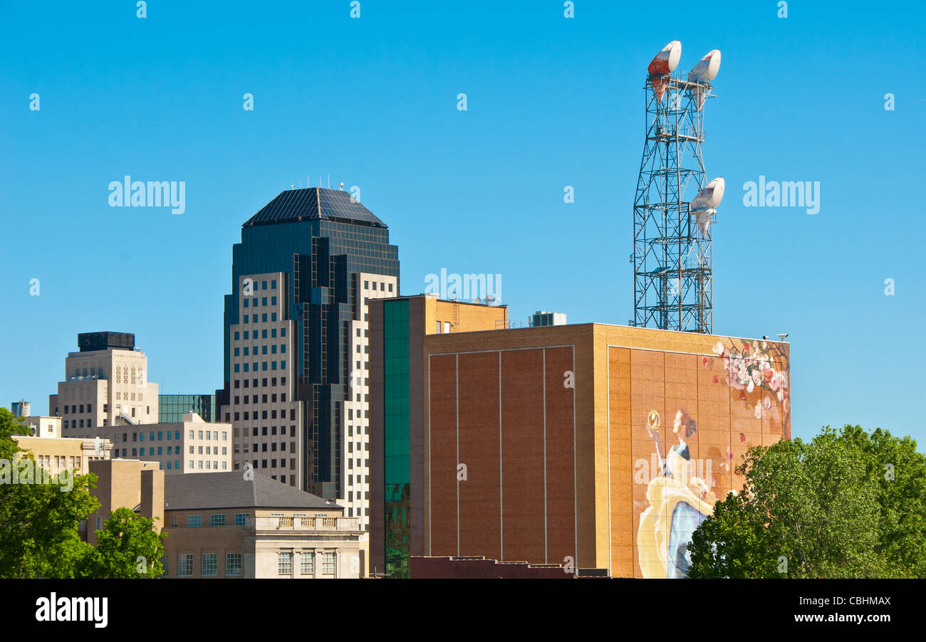 'Once in a Millennium Moon' mural covers two sides of AT&T building, Shreveport, Louisiana, USA Stock Photo