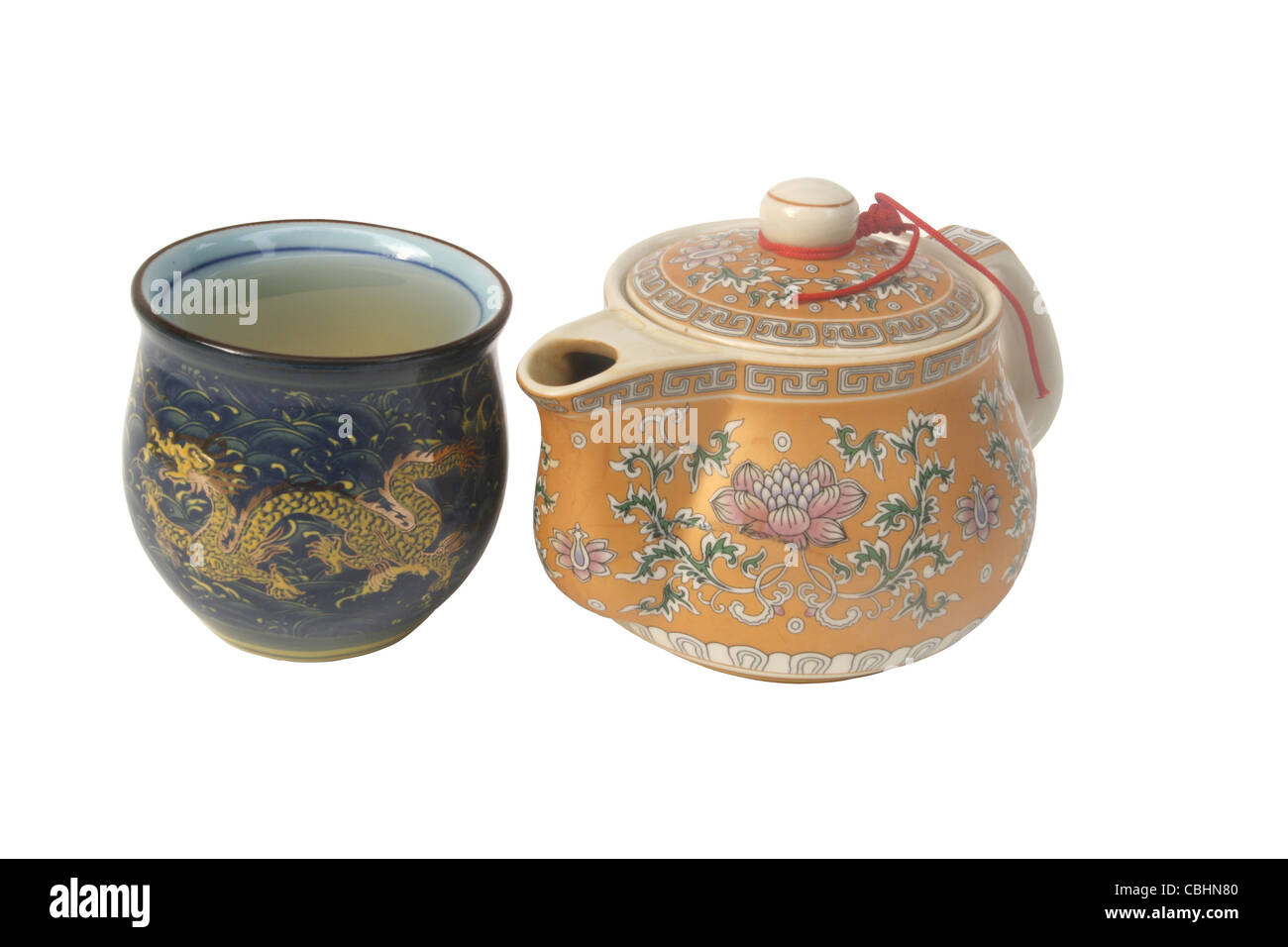 tea pot and tea cup on white backgroud. included clipping path Stock