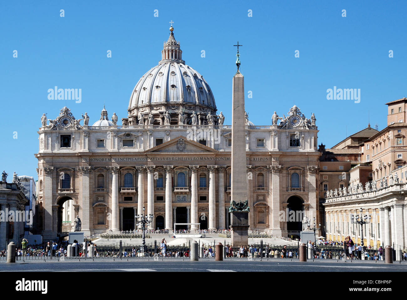 Saint Peters Basilica on the Saint Peters Square in Vatican City in Rome. Stock Photo