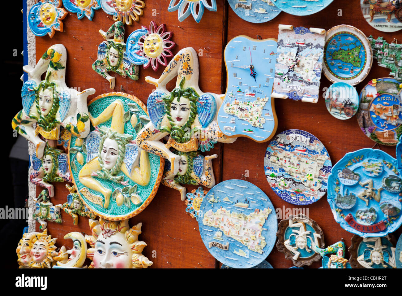 The Sicilian symbol, outside of a souvenir shop in Sicily Stock Photo