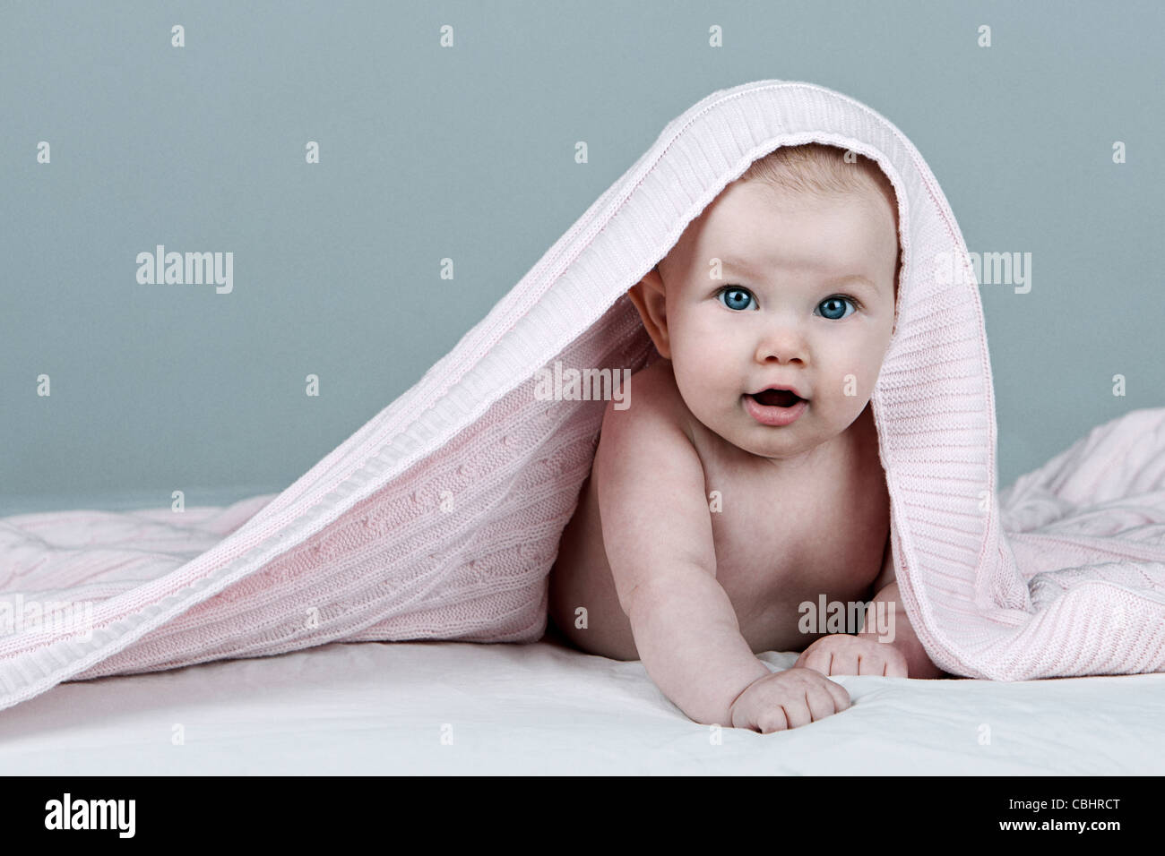 Beautiful Baby Girl Under Blanket Stock Photo Alamy