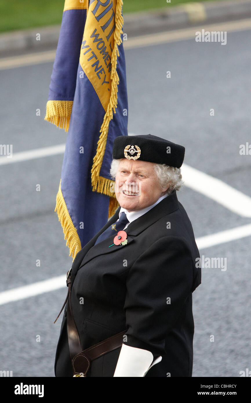 Female standard bearer at the repatriation memorial in Carterton