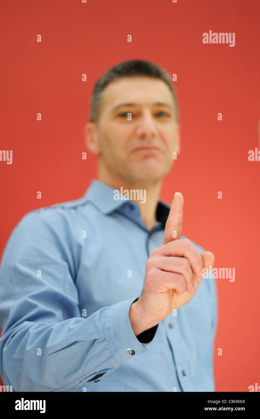 Male BSL British Sign Language interpreter Stock Photo Alamy