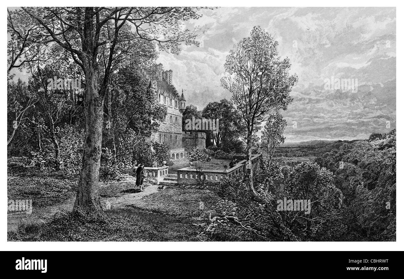 Bride of Lammermoor Ravenswood Castle Scotland Scottish Mansion Palace Manor landscape Stock