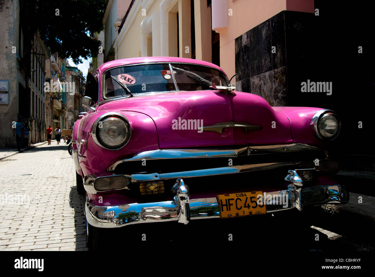 Pink Chevrolet taxi, Havana, Cuba Stock Photo