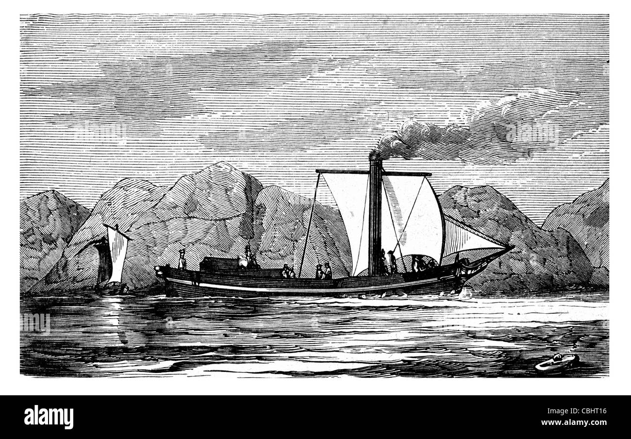 paddle steamer PS Comet Henry Bell passenger service 1812 he River Clyde steamboat sail sailing sailor ship ships shipping Stock Photo