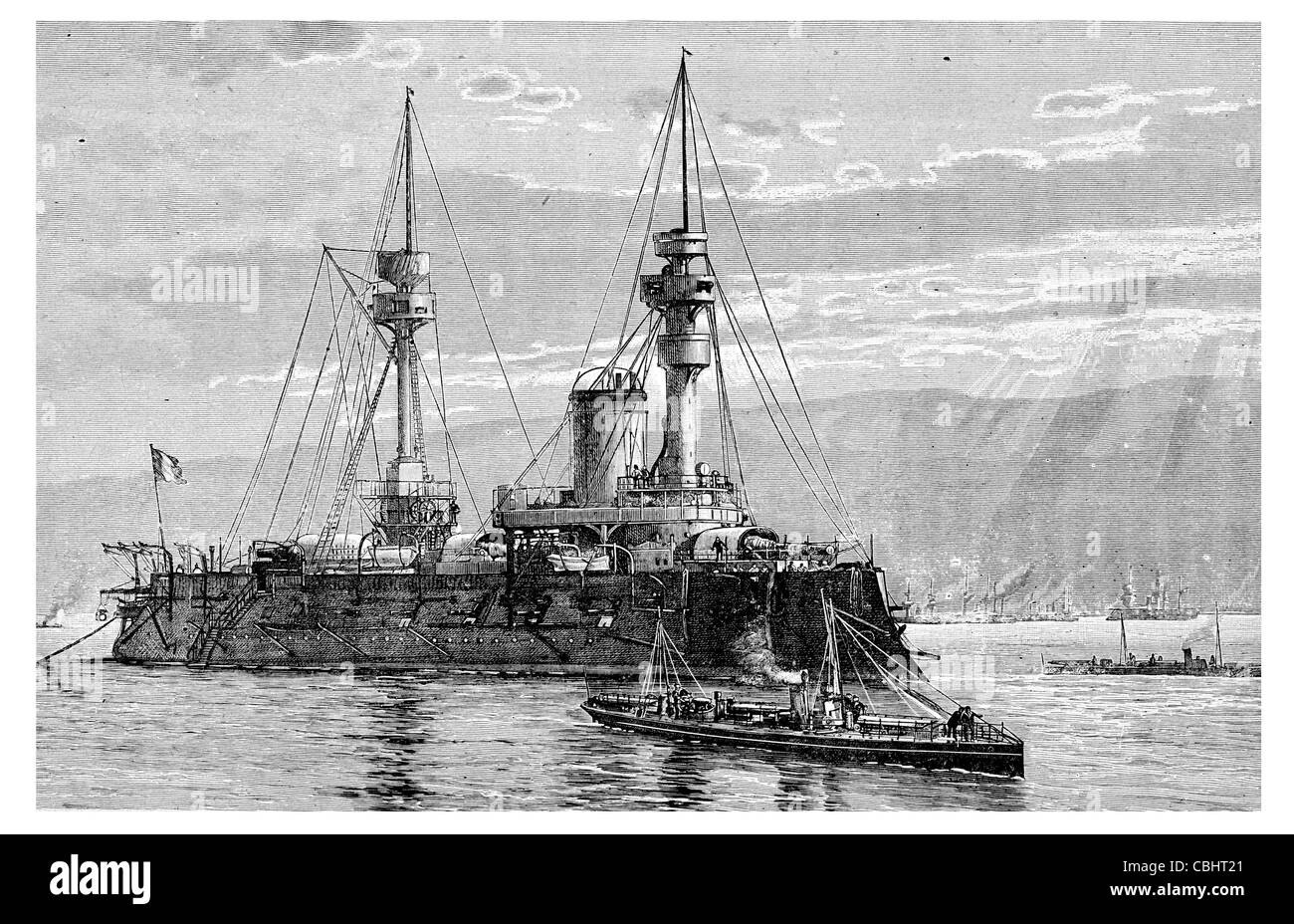 The great ironclad of the French Navy Naval Iron ship sail sailing sailor war marine steam propelled warship steel armour armor Stock Photo