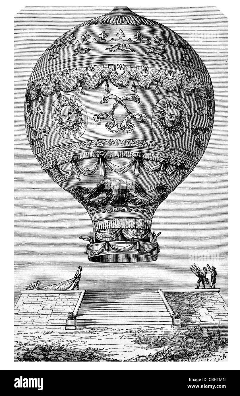 balloon Pilatre de Rozier and the Marquis d'Arlandes balloon aircraft travel wind power transport vehicle airship hot air Stock Photo