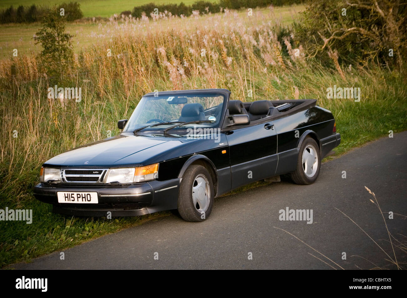 saab 900 turbo soft top convertible softtop roof down Stock Photo