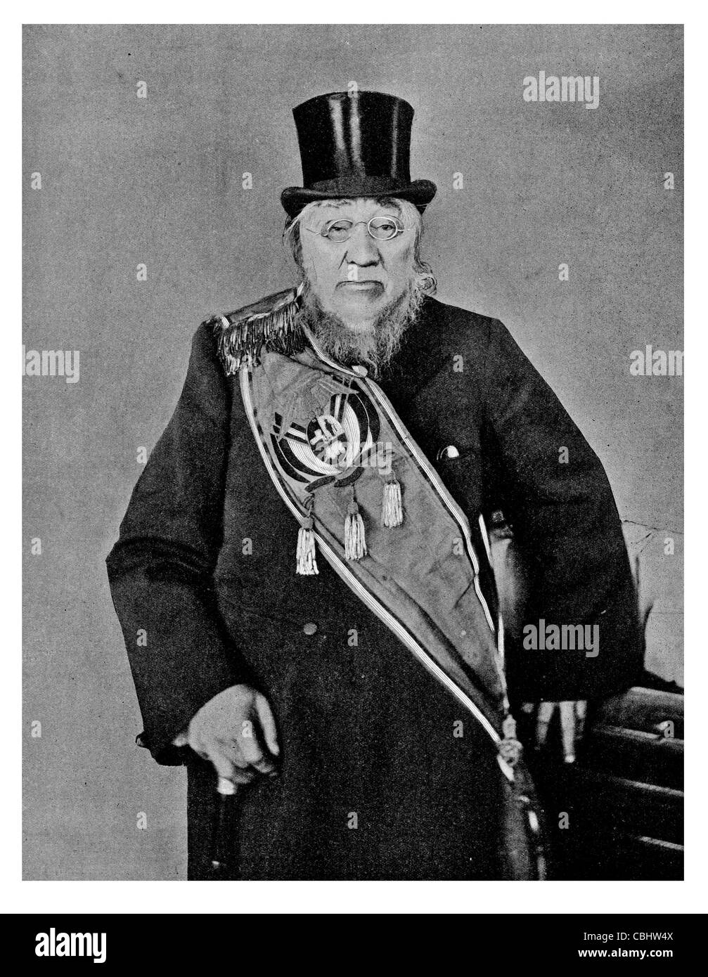 Mr Kruger Top Hat period Costume Hague regalia sash medal beard old walking stick Stock Photo