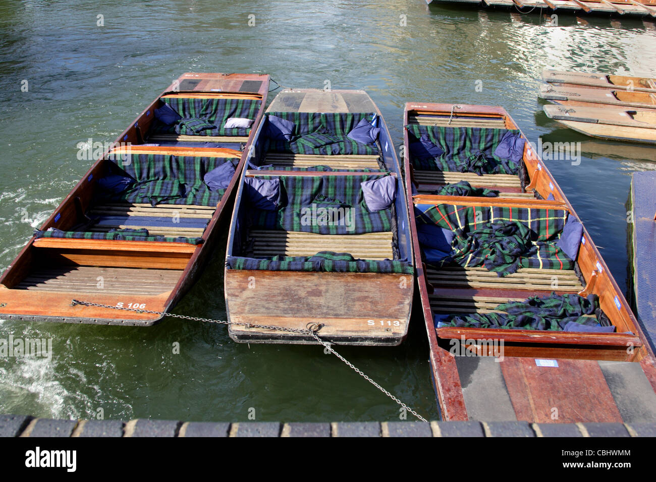 Traditional Punts for hire along the River Cam, Cambridge, England, UK Stock Photo