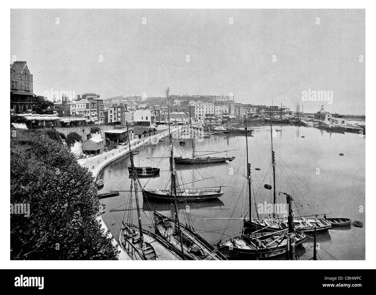 Port of Ramsgate Royal Harbour England English Channel ferry traffic pleasure craft Yacht Squadron sail sailing mast boat vessel Stock Photo