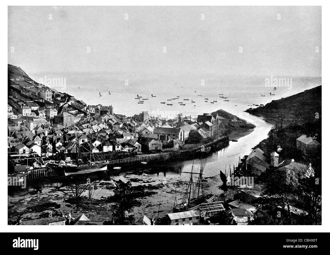 Looe Estuary Cornwall England River Bay fishing village coastal town fishing port harbour dock Stock Photo