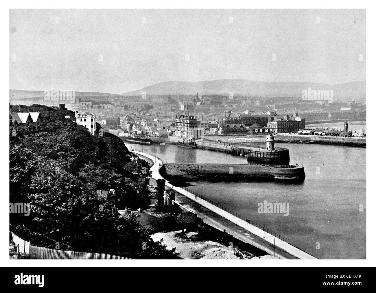 Douglas Head Isle of Man Bay harbour Snaefell Mountain Laxey port dock Stock Photo