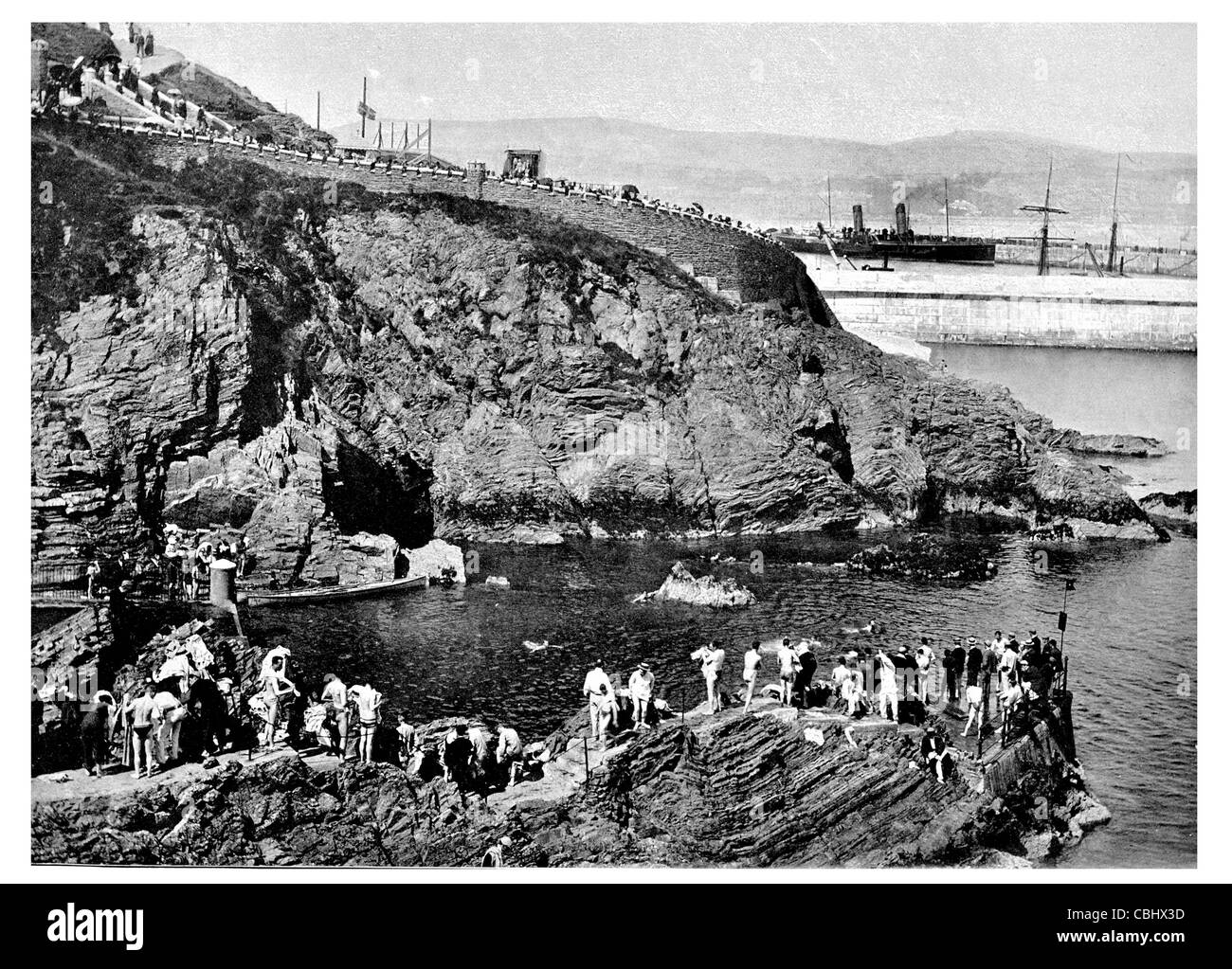 Port Skillion Douglas Isle of Man bay harbour port shipping beachfront beach steamer steamship Stock Photo