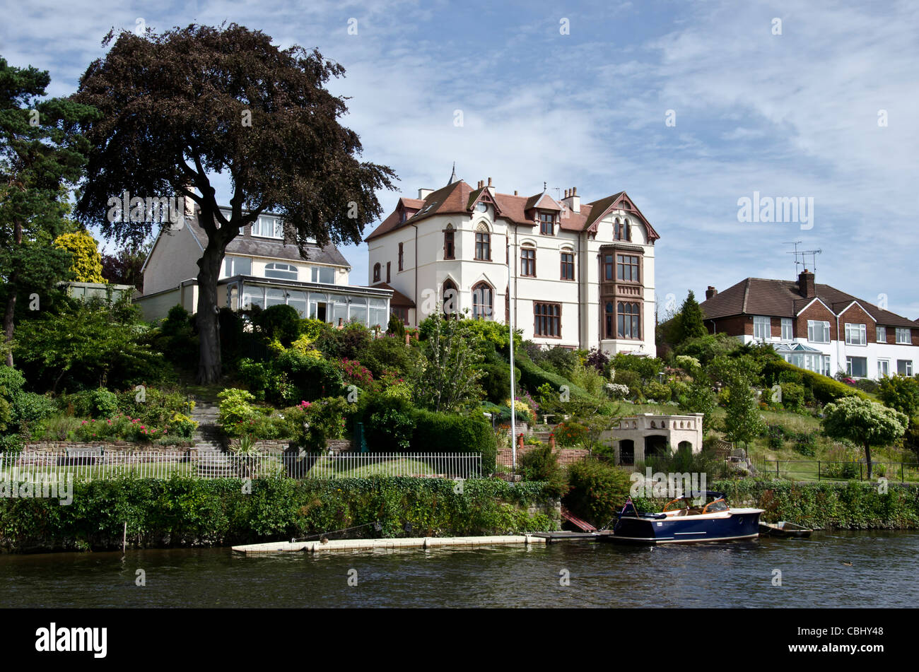 Houses on the banks of the River Dee in Chester, England Stock Photo