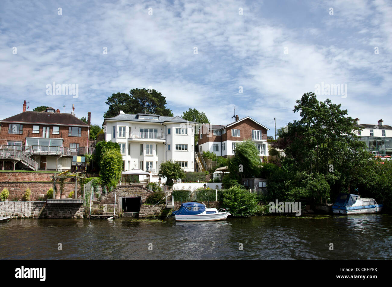 Houses on the banks of the River Dee in Chester, England Stock Photo