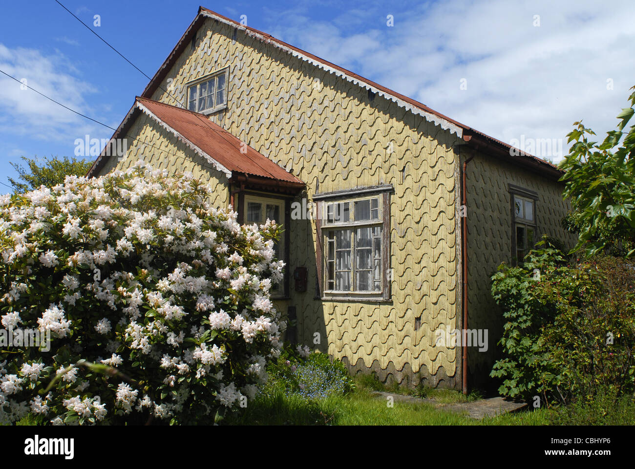 Typical wood house at Achao,  Quinchao Island, Chiloe, Lake's District, Chile Stock Photo