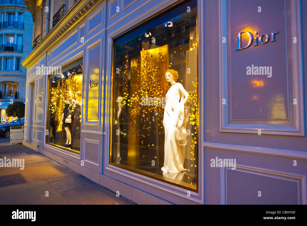 Paris, France, Luxury Christmas Shopping, Dior Store, Outside, Dusk ...