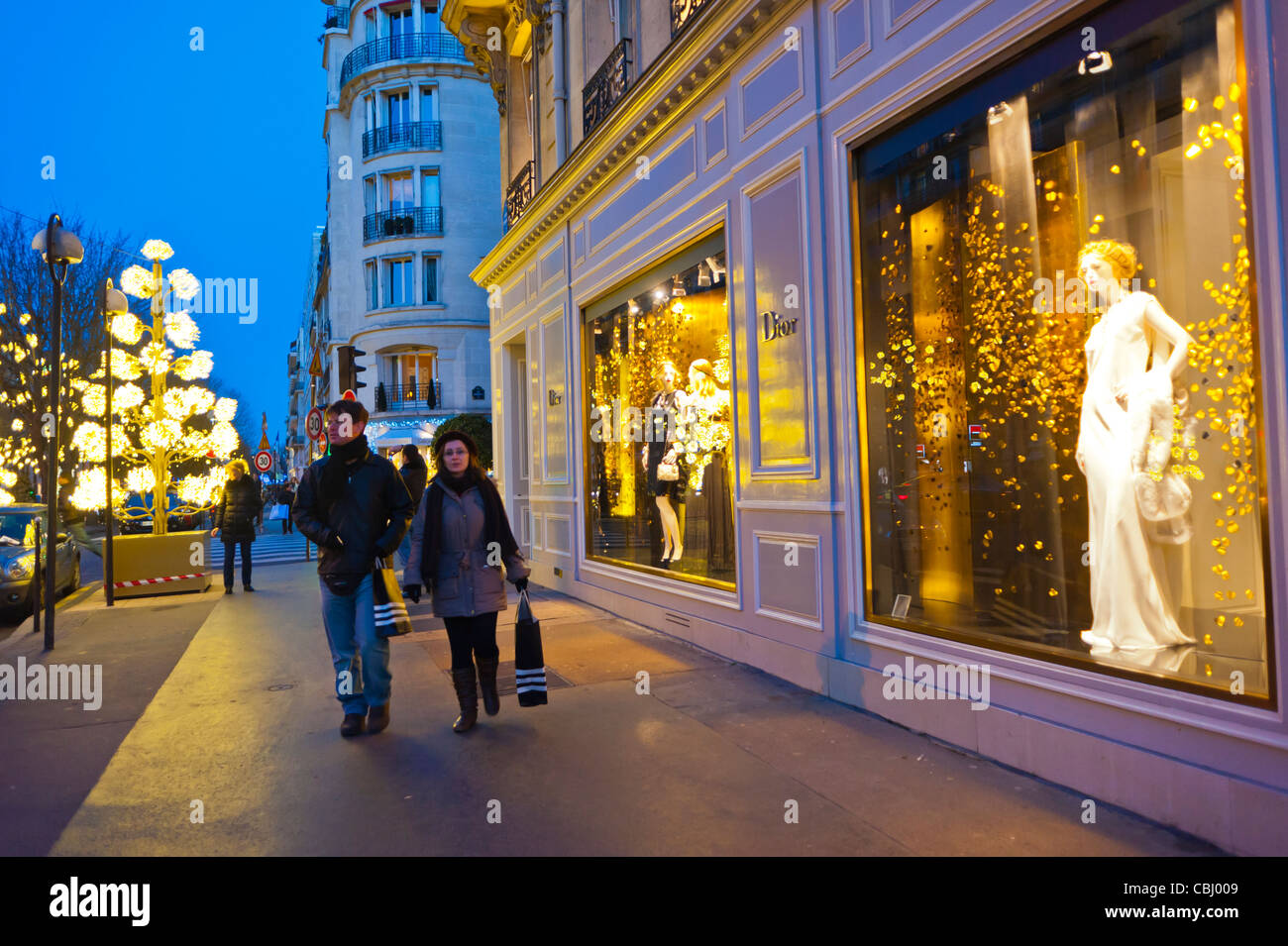 Paris, France, Luxury Christmas Shopping, Lights, Dior Store, Outside