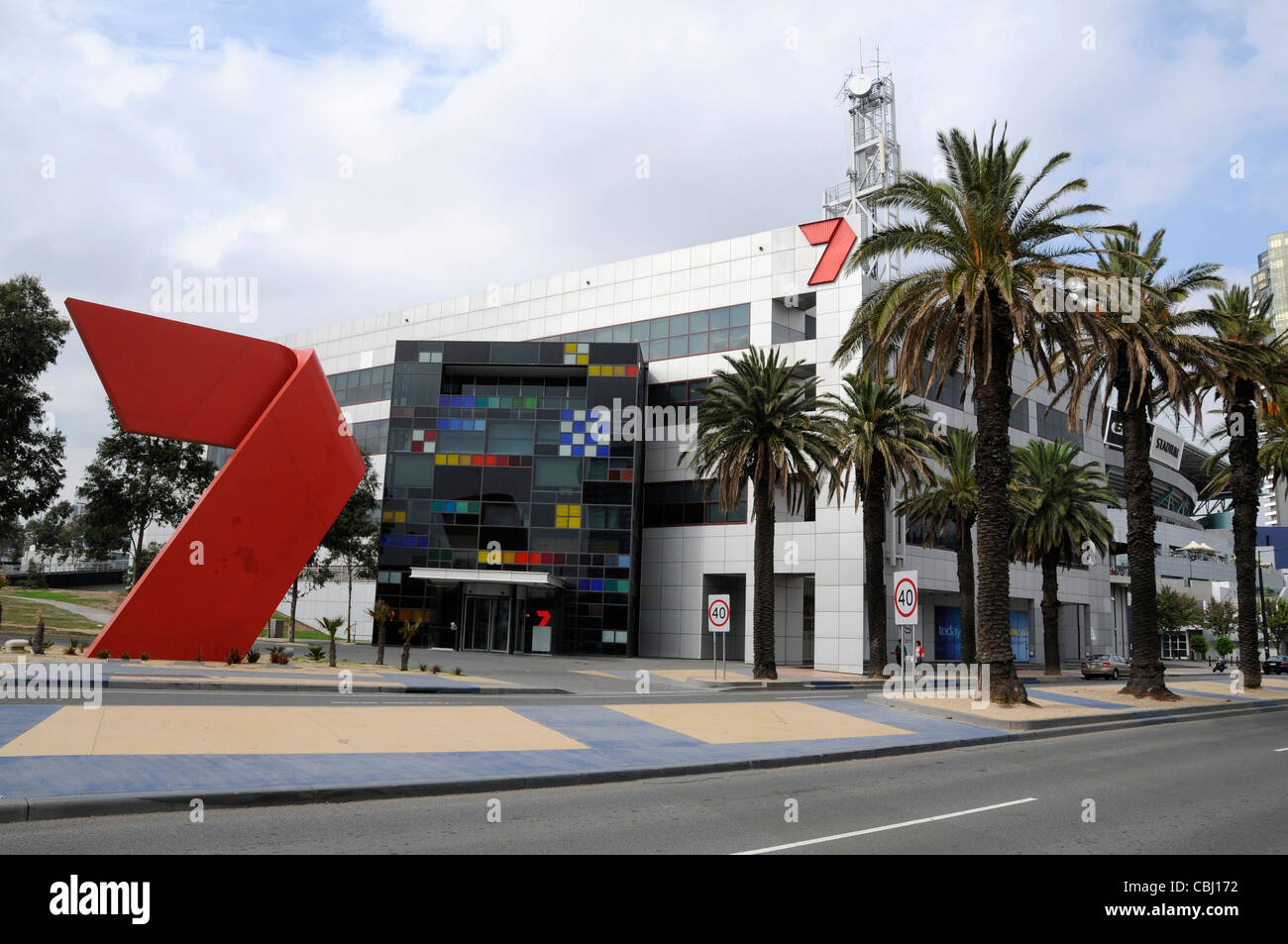 Melbourne's No7 Television Studios is close to New Quay Marina, Melbourne, Australia. Stock Photo