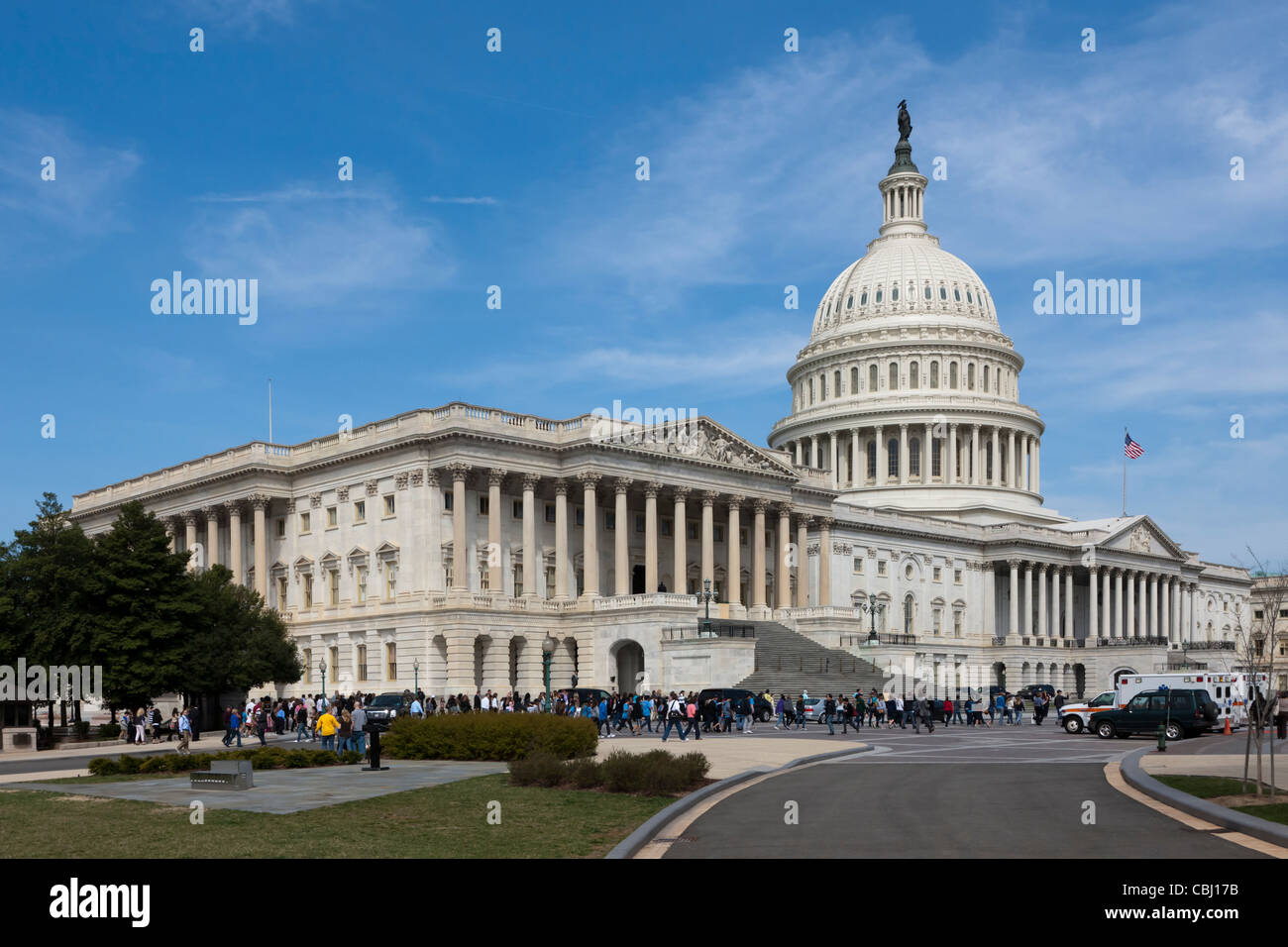 Visitors and tourists head for the southeast entrance to the US Capitol Building in Washington, DC. Stock Photo