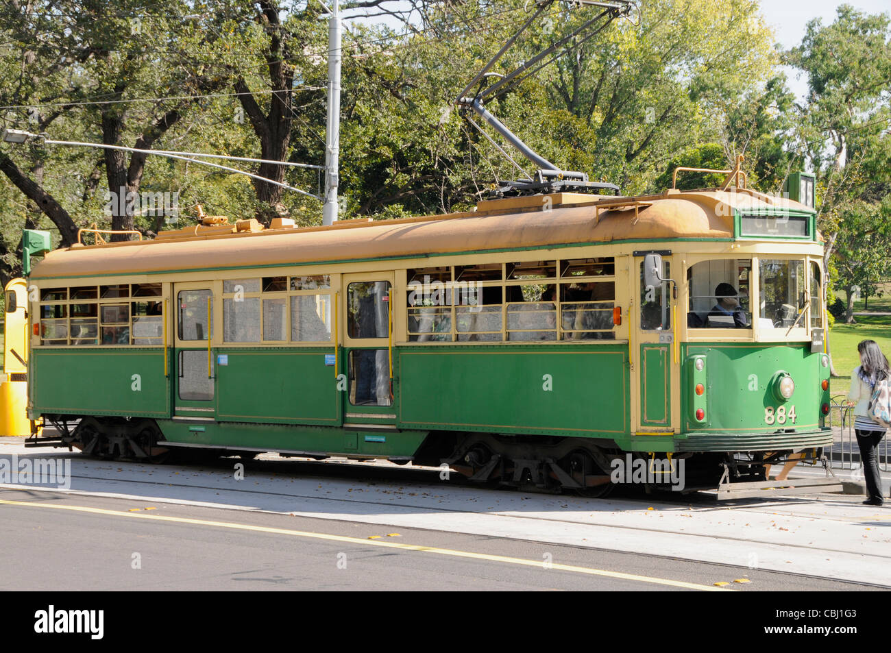 One of the eight refurbished W-Class trams (1936 to 1956 operating in Melbourne, Australia Stock Photo