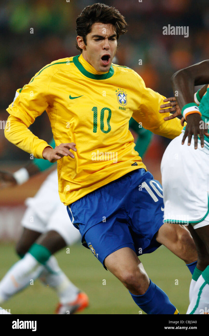 Kaka of Brazil in action during a FIFA World Cup match against Côte d'Ivoire at Soccer City Stadium on June 20, 2010. Stock Photo