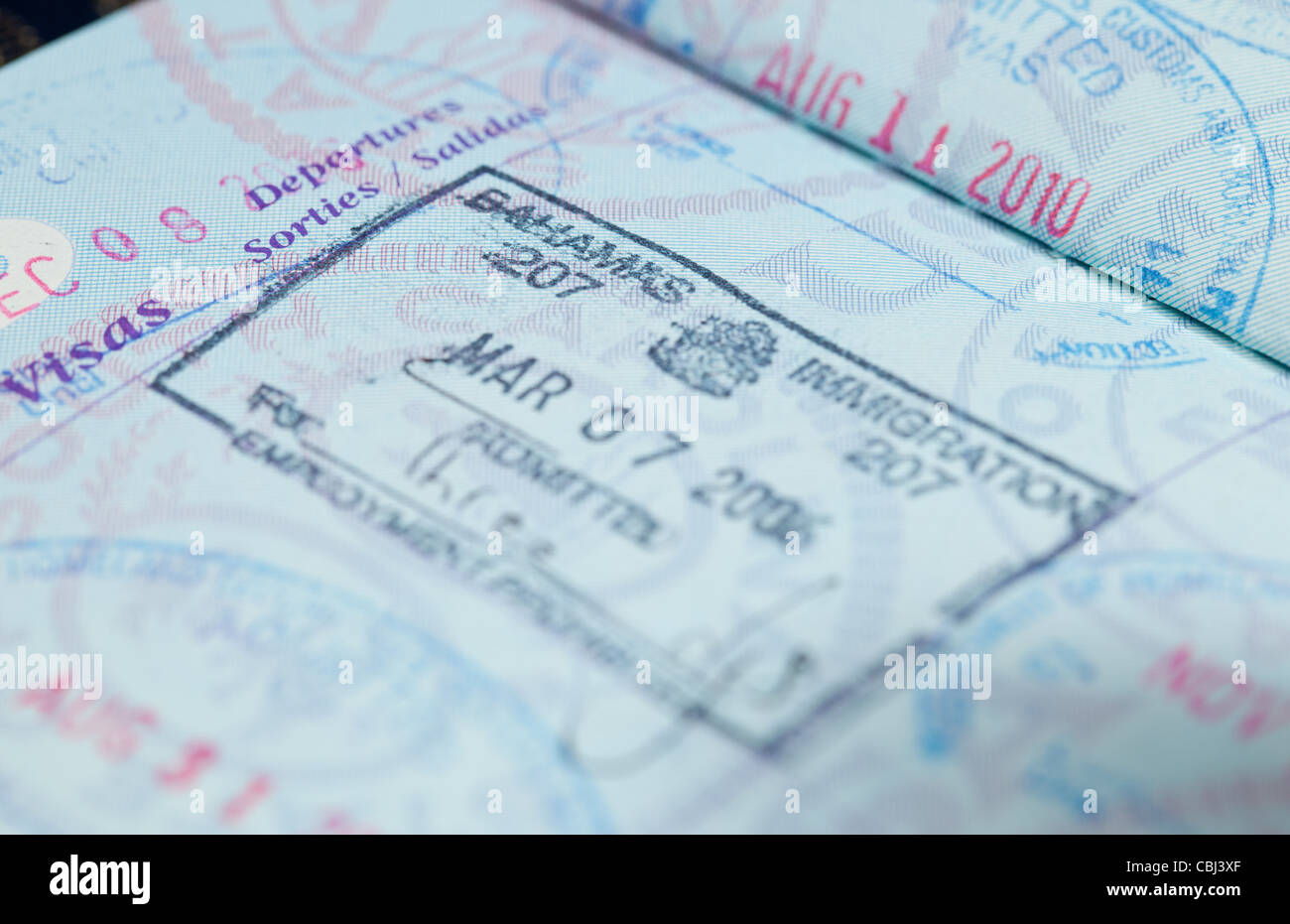 Macro image of visa and immigration stamps in US passport for Bahamas Stock  Photo - Alamy