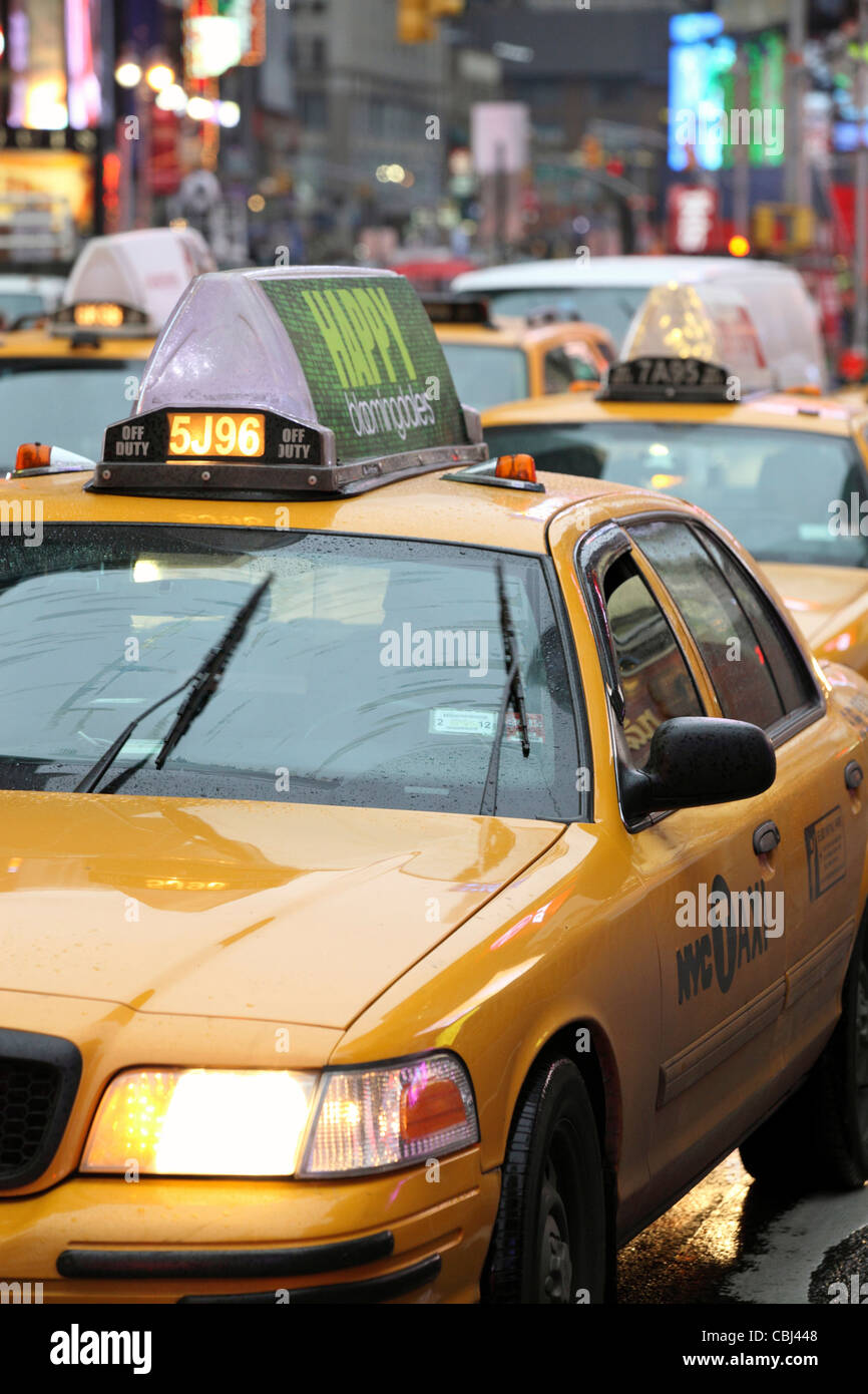 New York City yellow taxi cab, close-up front view, Broadway, Manhattan, New York City, NYC, USA Stock Photo
