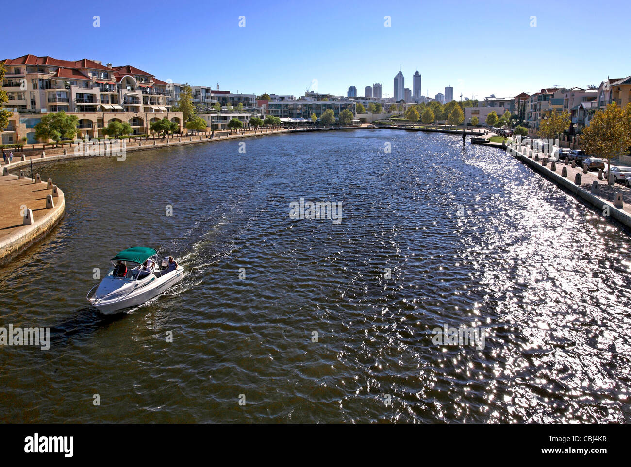 Perth City from Claisebrook Cove, East Perth, Western Australia Stock Photo