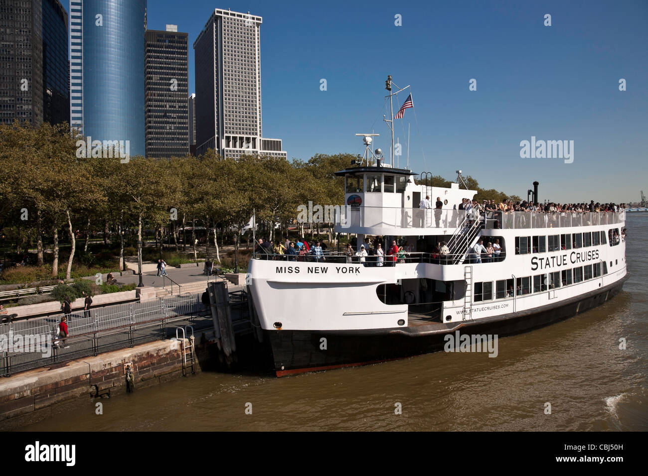 Battery Park Dock, Statue of Liberty Ferry with Financial District