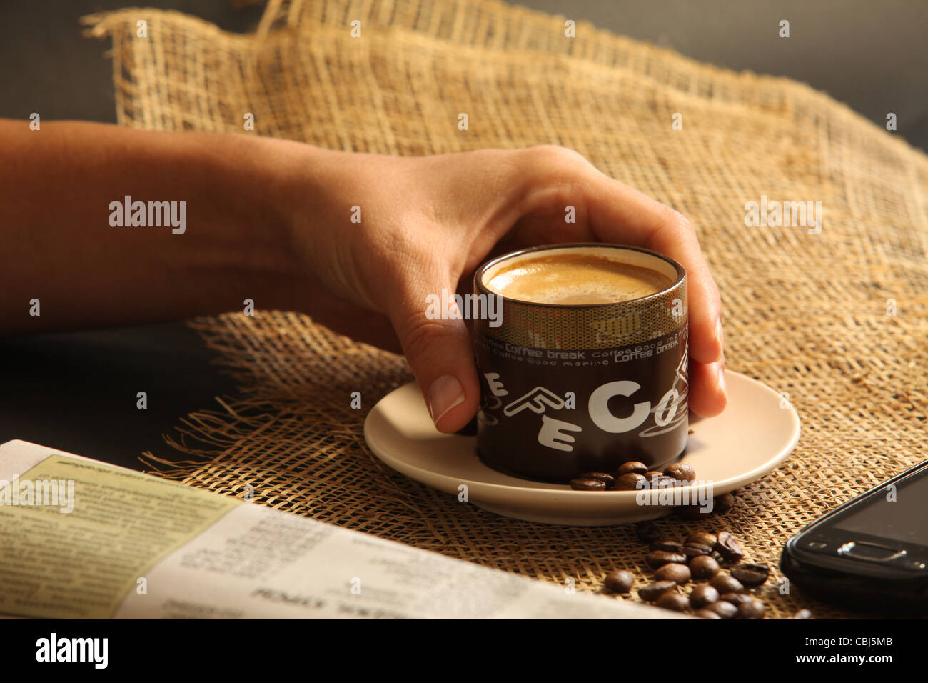hot cup of coffee lunch breakfast and dinner Stock Photo