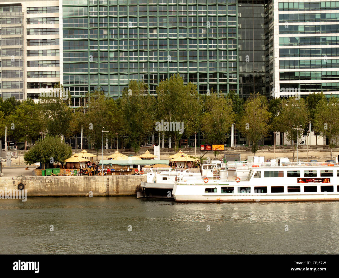 Restaurant and building,Seine river,Quai de la Rapee,Paris,France Stock Photo