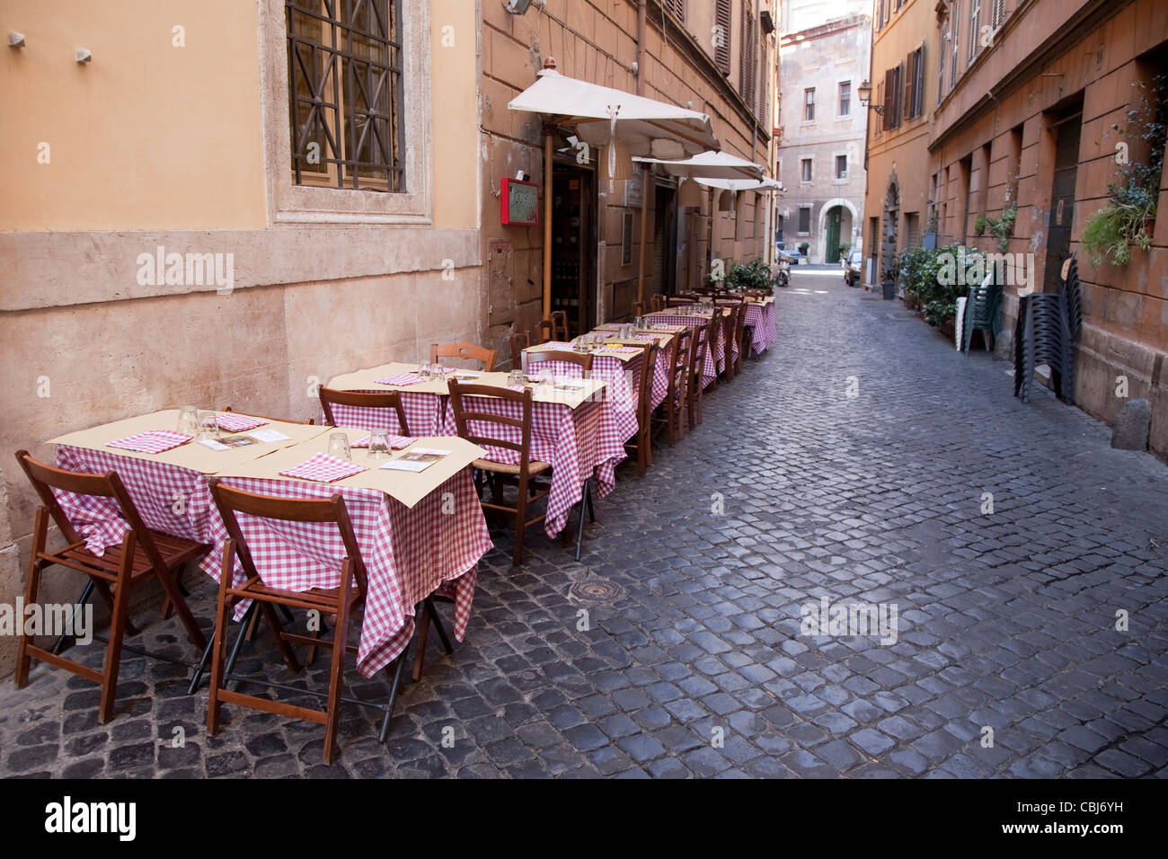 Restaurant Tables in the Centro Historico - Historic Centre, Rome, Italy Stock Photo