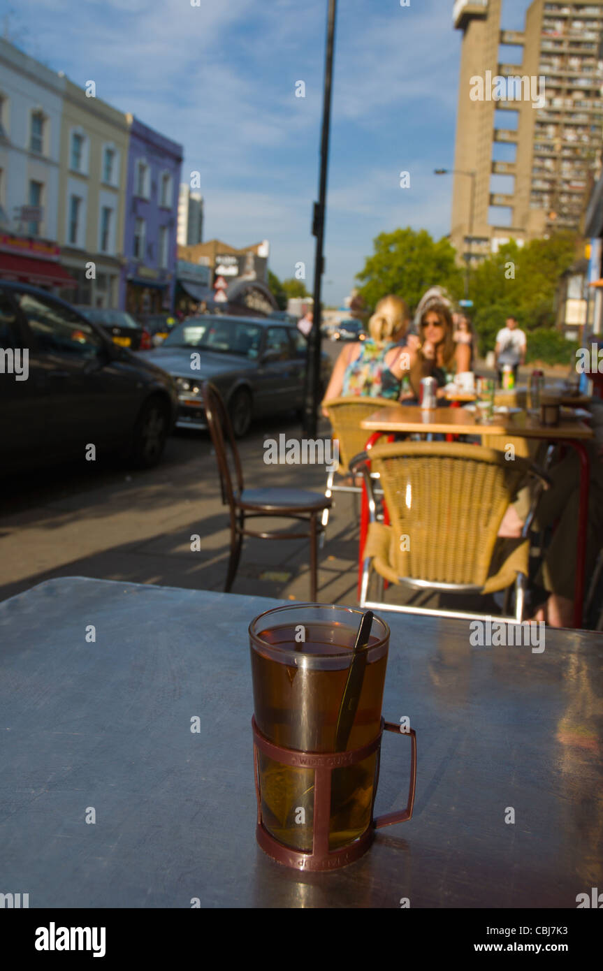 Cup of tea Golborne Road street Notting Hill district London England UK