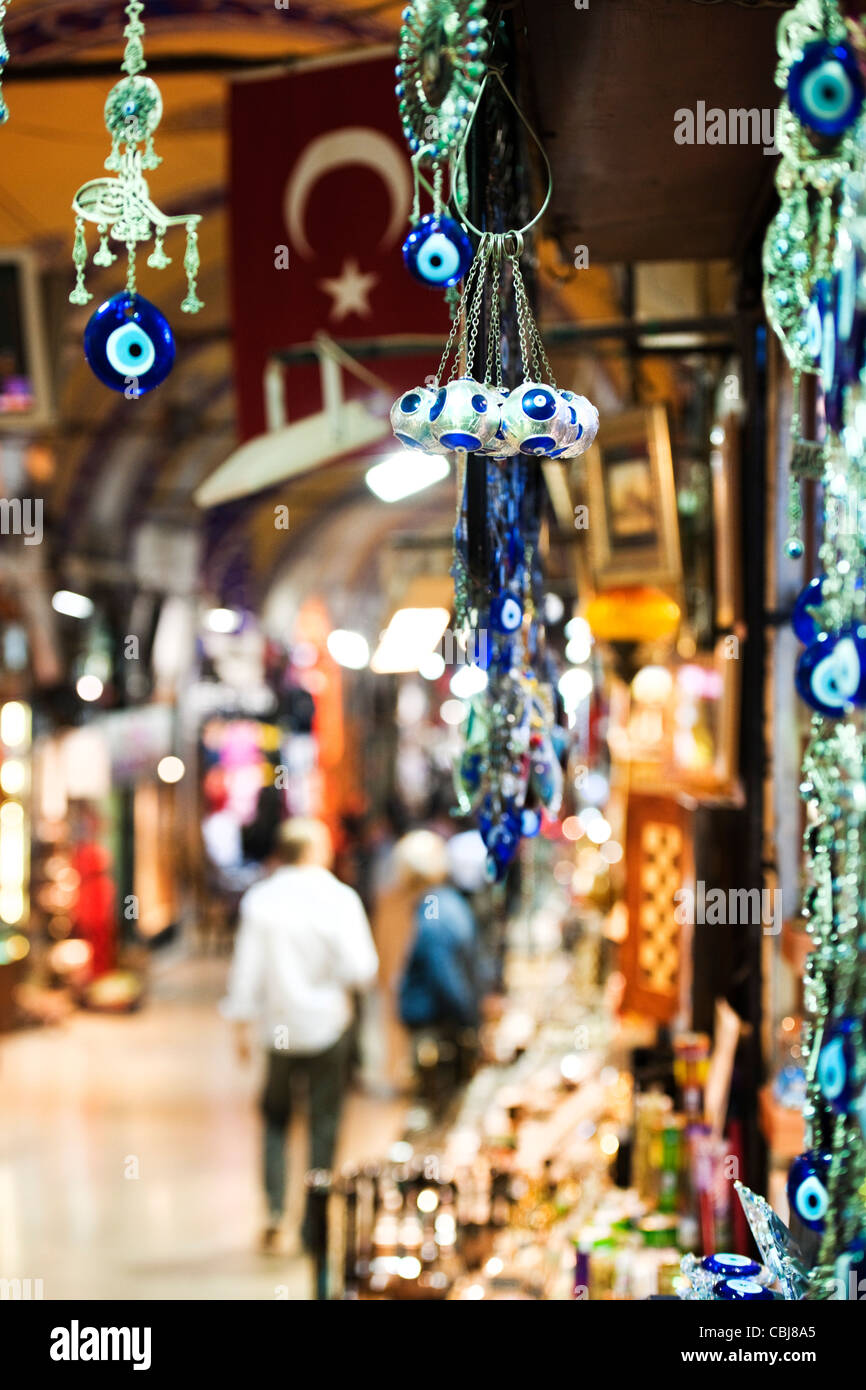 Evil Eye lucky charms hanging in market stall, Grand Bazaar, Istanbul
