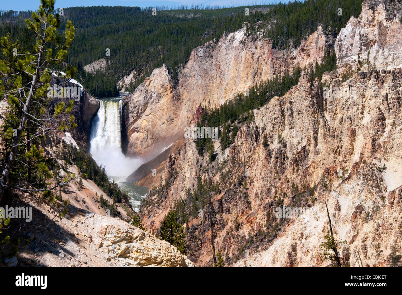 Yellowstone Falls consist of two major waterfalls on the Yellowstone River in State of Wyoming USA Stock Photo
