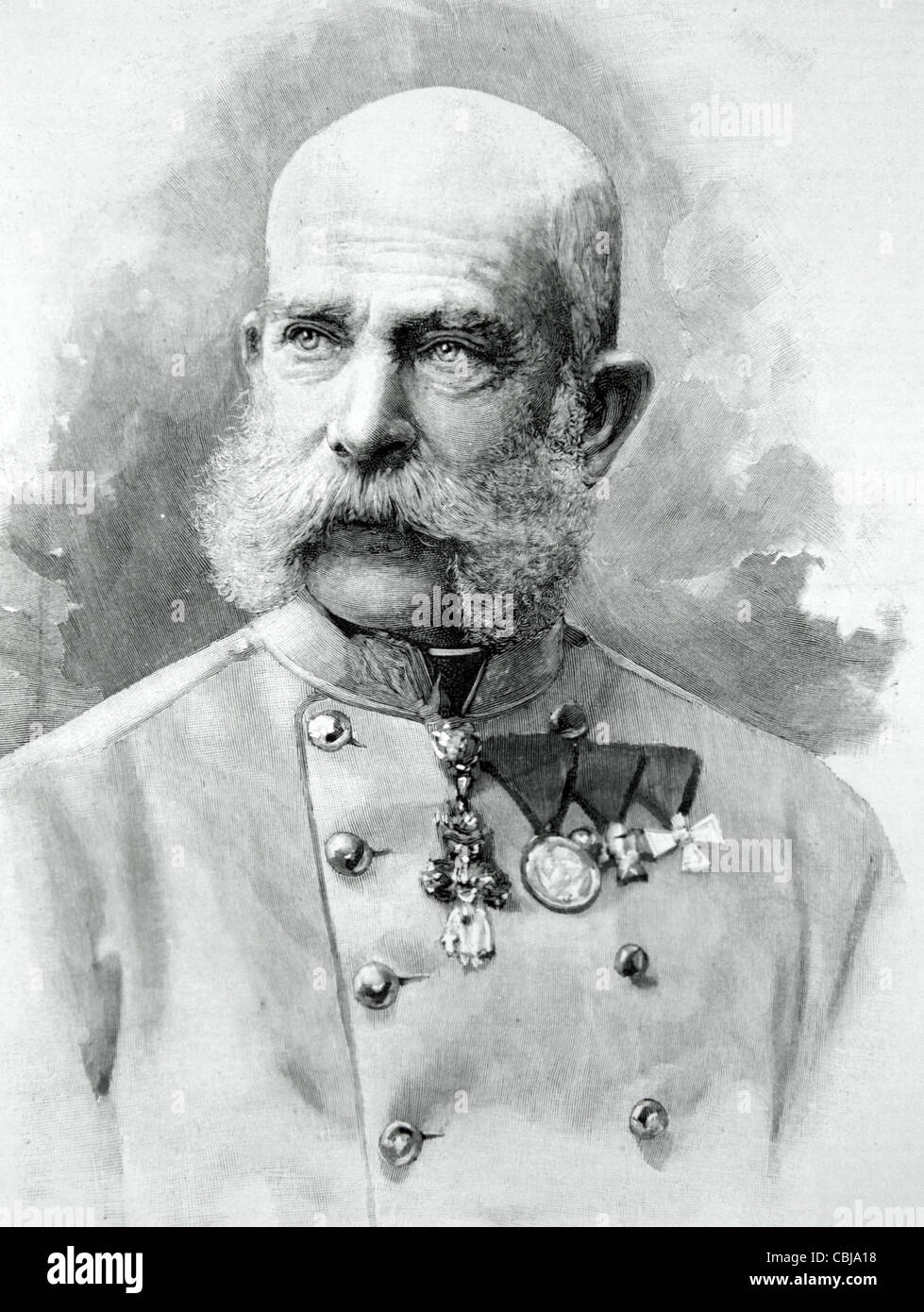 Portrait of Franz Joseph I or Francis Joseph I, Emperor of Austria (1848-1916) and King of Hungary (1867-1916). Austro-Hungarian Emperor. Vintage Illustration or Engraving Stock Photo