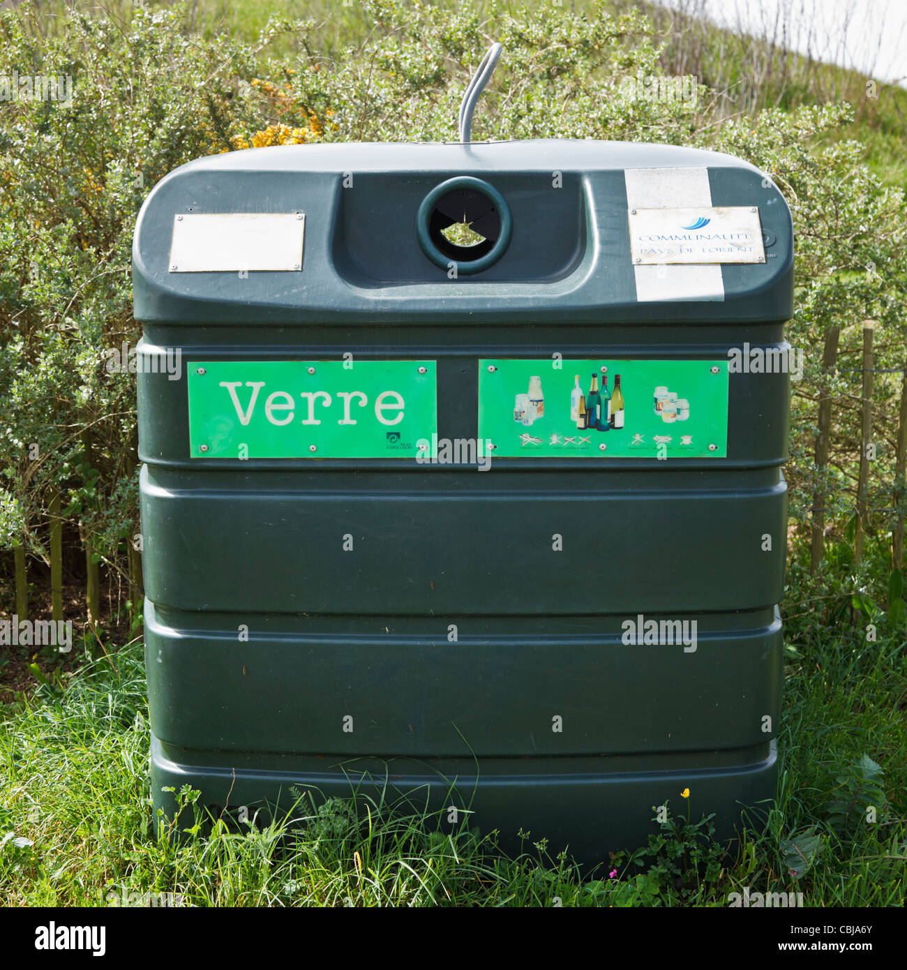 Recycling bin for glass in France Stock Photo