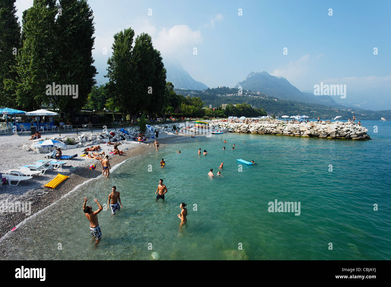 People on the beach, Toscolano-Maderno, Lake Garda, Lombardy, Italy Stock Photo